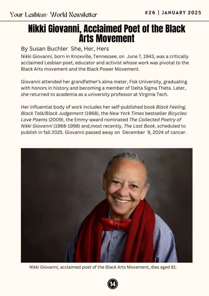 Nikki-Giovanni-Obit-Lesbian+-and-Queer-Women-Your-Lesbian-World-Monthly-Newsletter-January-2025-by-LesbianEarth