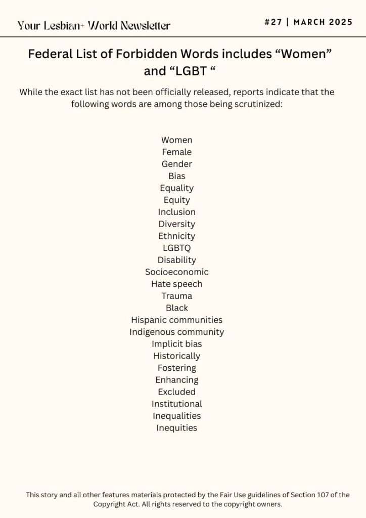 Federal-List-of-Forbidden-Words-Include-"women" and-"LGBTQ+-Your-Lesbian-World-LesbianEarth.com